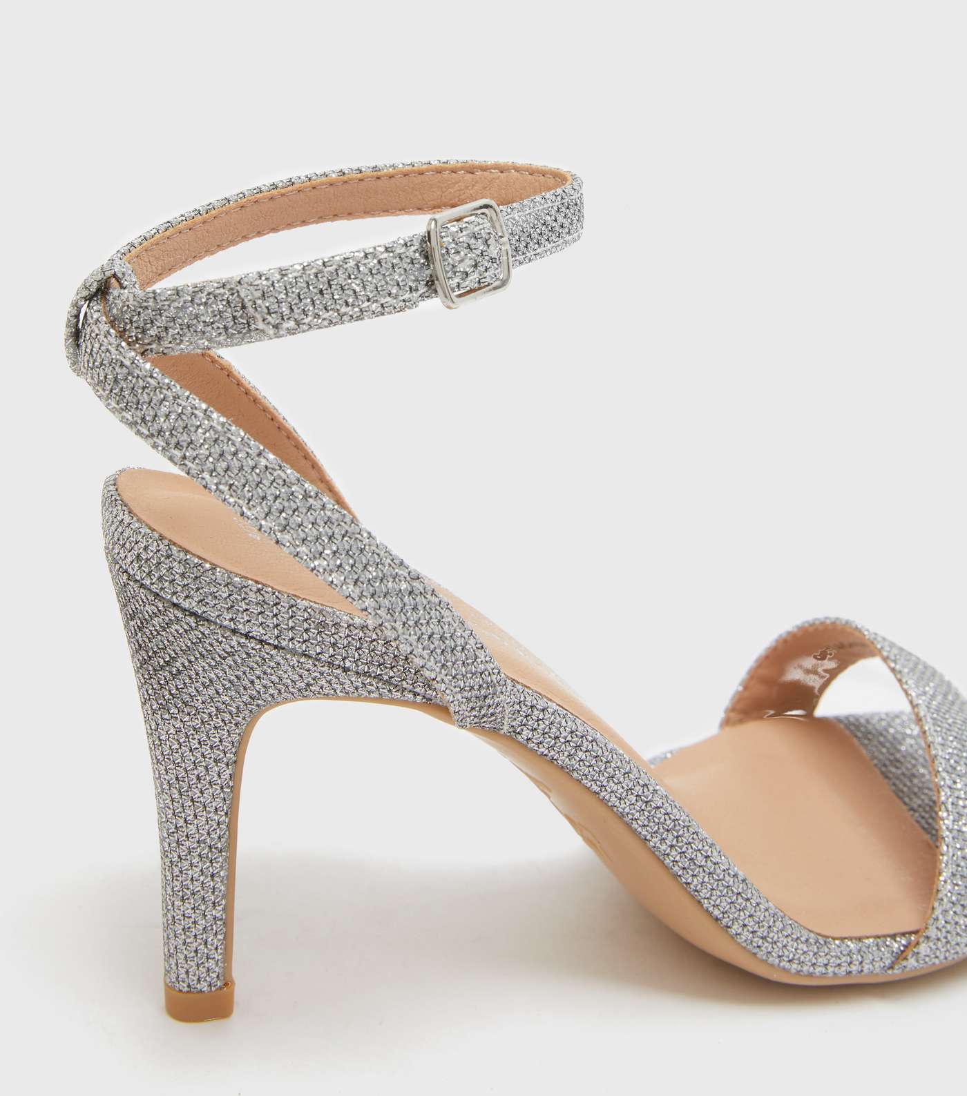 Silver Glitter Strappy Stiletto Heel Sandals Image 4
