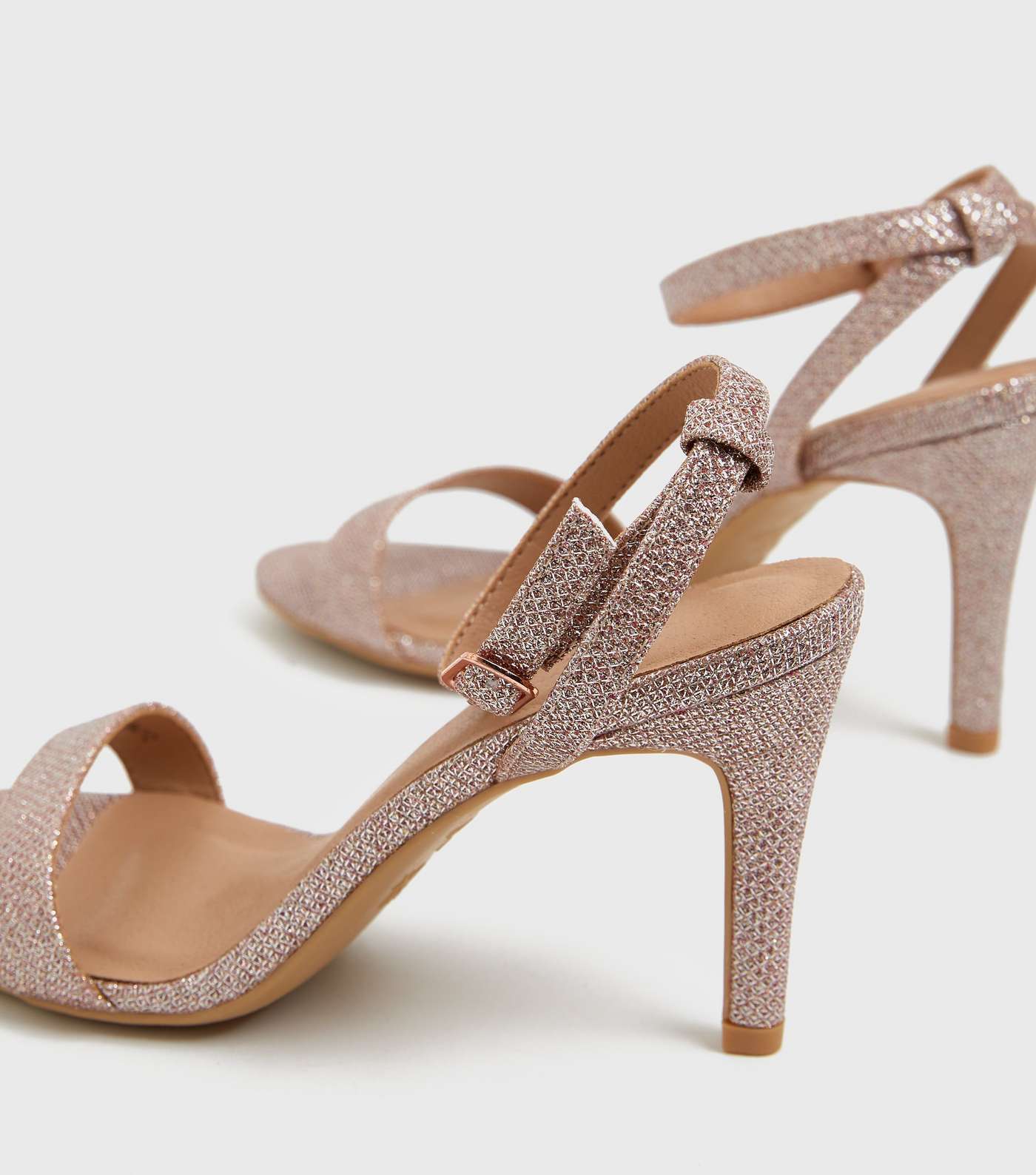 Rose Gold Glitter Strappy Stiletto Heel Sandals Image 4