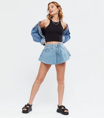 Blue denim cut off hot sale shorts