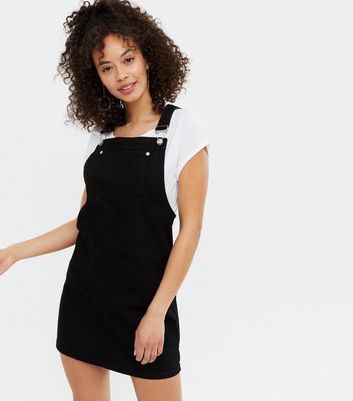 Tall Black Denim Mini Pinafore Dress New Look