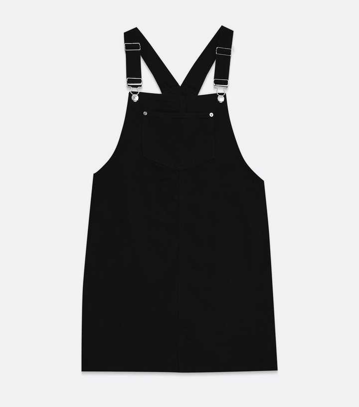 Tall Black Denim Mini Pinafore Dress | New Look