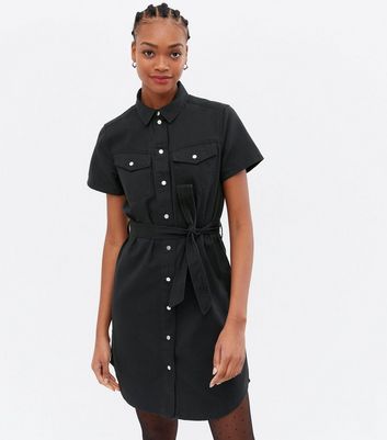 Tall Black Denim Belted Mini Shirt Dress | New Look