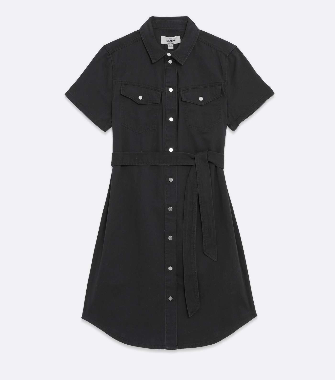 Tall Black Denim Belted Mini Shirt Dress Image 5