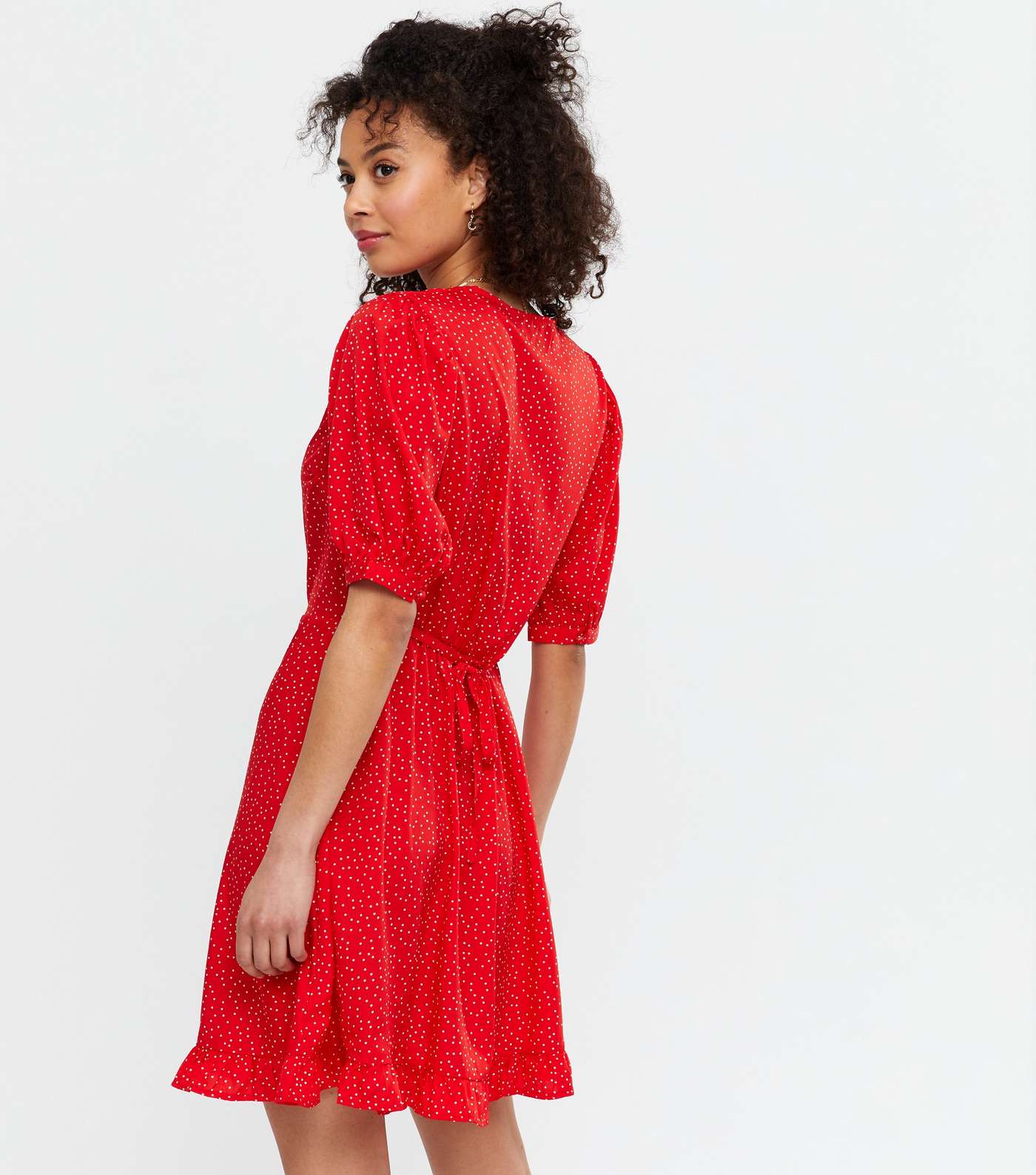 Tall Red Spot Button Front Frill Mini Dress Image 4