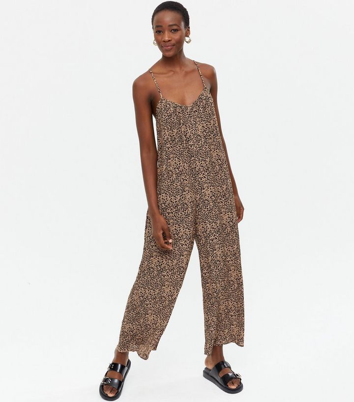 Tall Brown Leopard Print Crop Jumpsuit | New Look