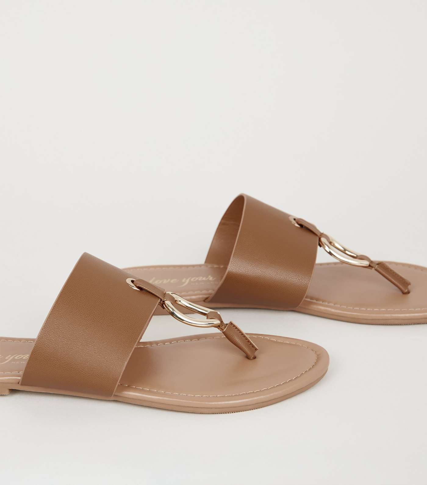 Tan Leather-Look Ring Strap Flip Flops Image 3