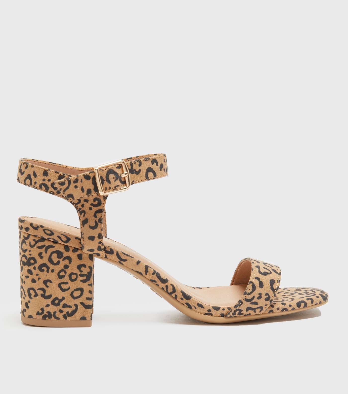 Wide Fit Stone Leopard Print Block Heel Sandals