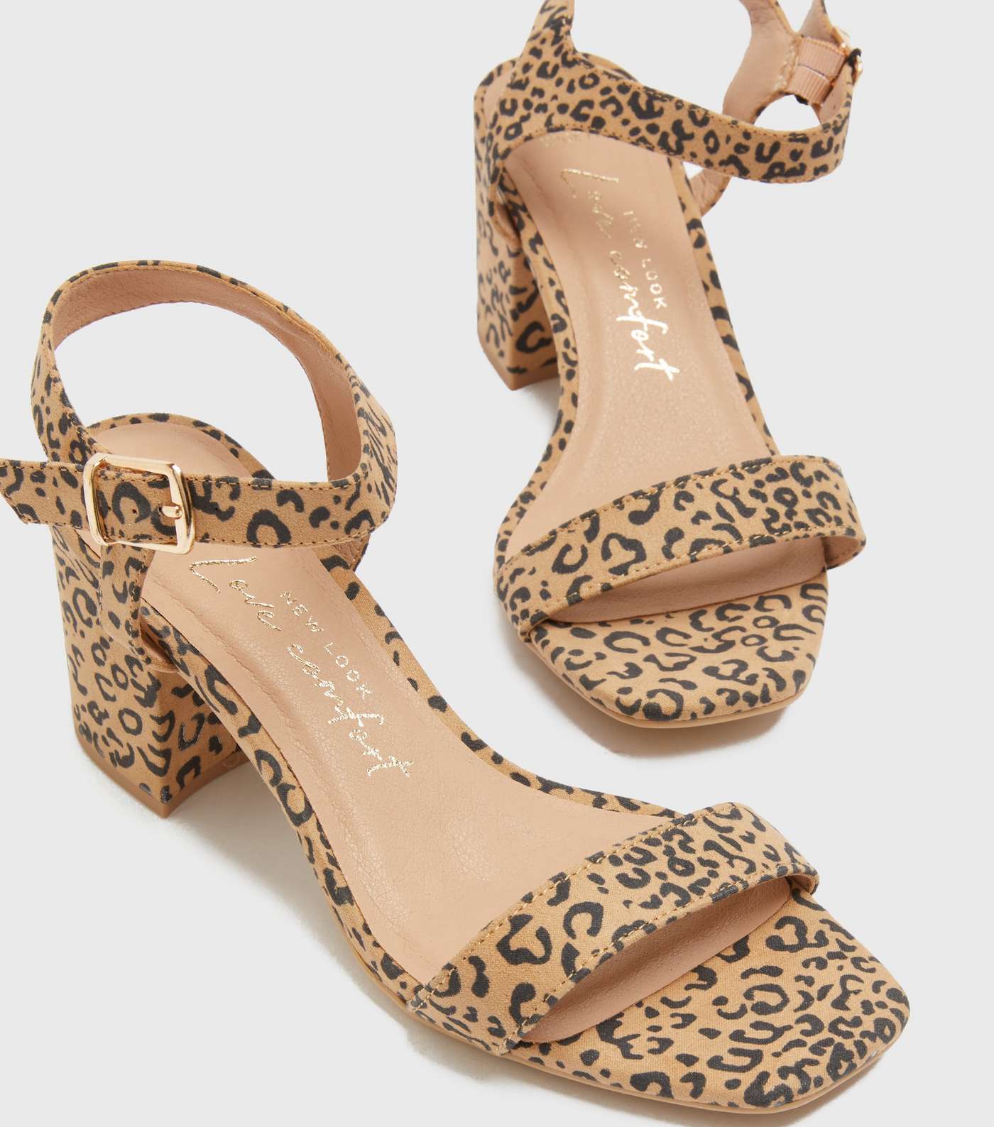 Wide Fit Stone Leopard Print Block Heel Sandals Image 3