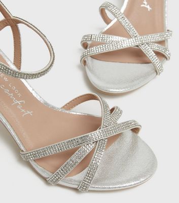 wide fit silver diamante sandals