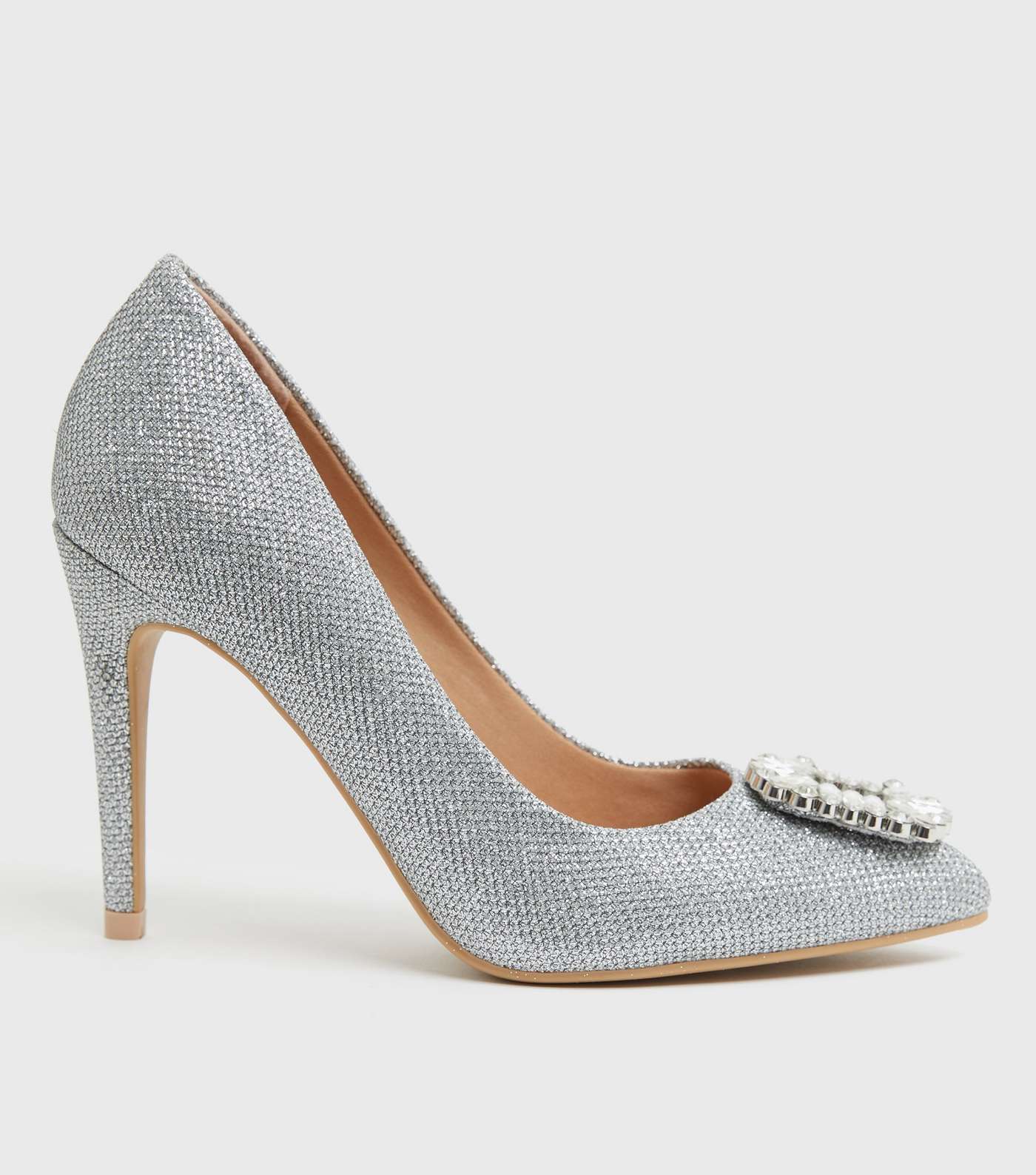 Silver Gem Embellished Stiletto Heel Court Shoes