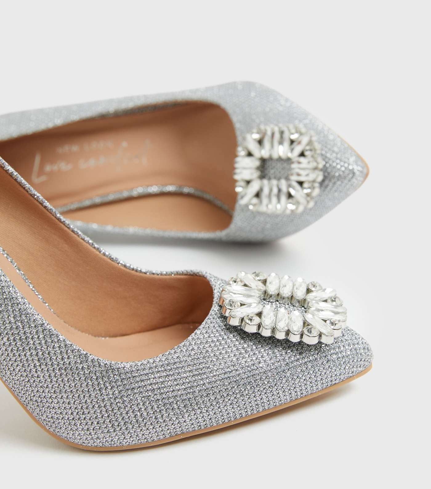 Silver Gem Embellished Stiletto Heel Court Shoes Image 3