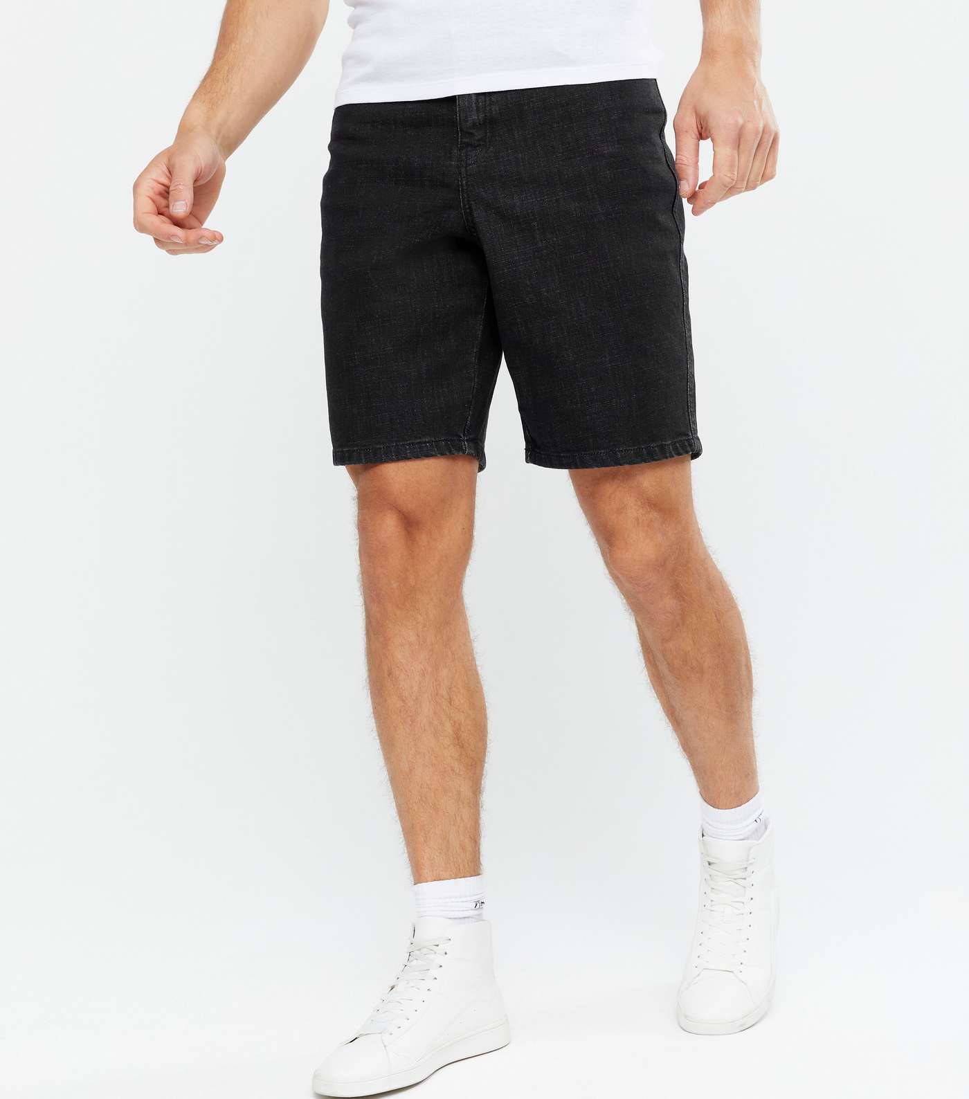 Black Denim Relaxed Fit Shorts Image 2