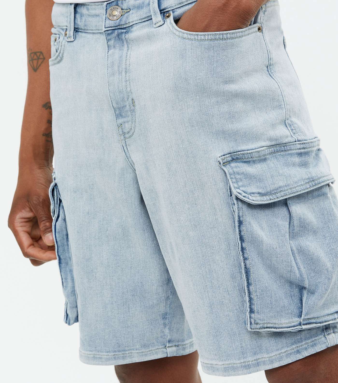 Pale Blue Denim Relaxed Fit Cargo Shorts Image 3