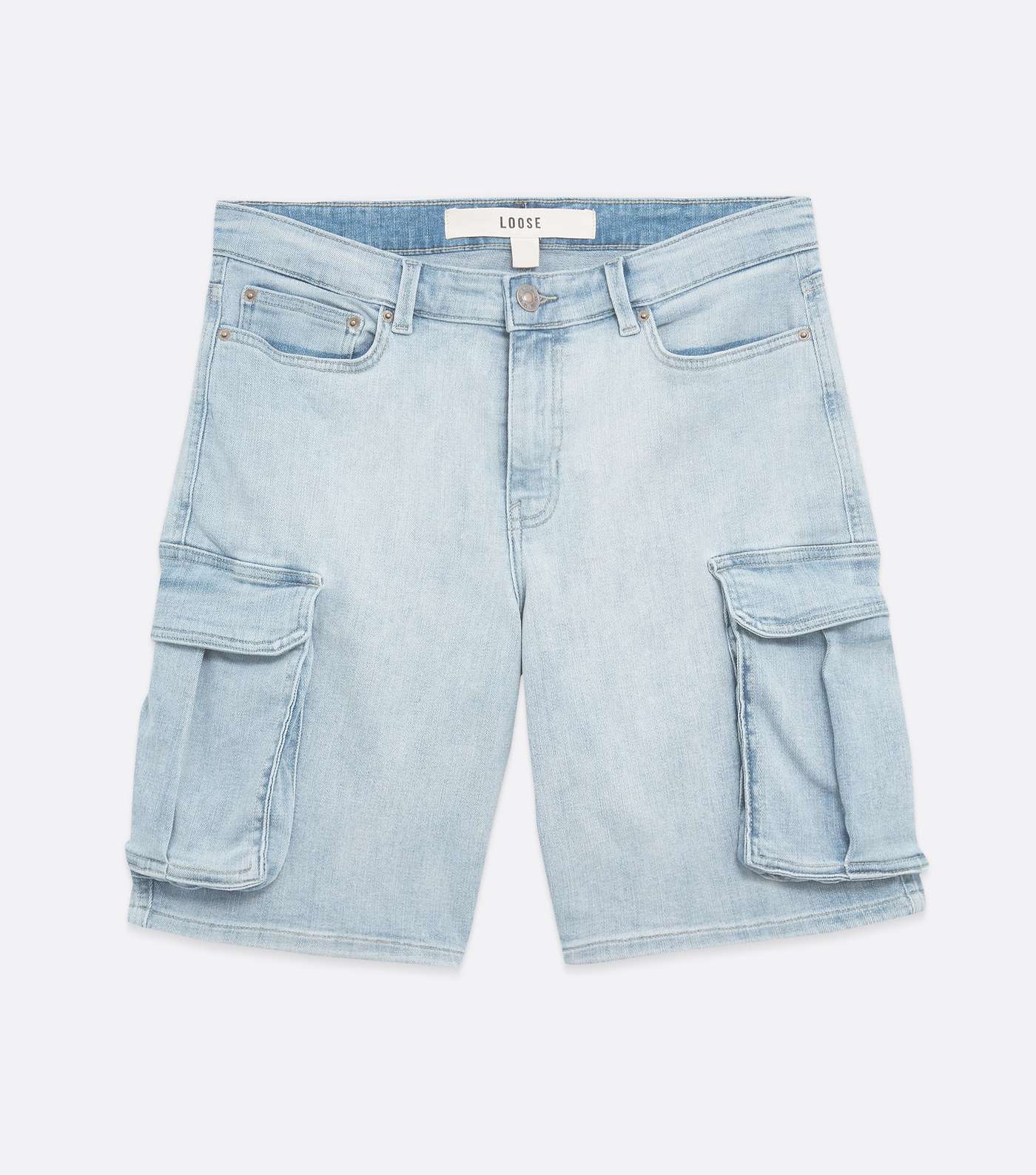 Pale Blue Denim Relaxed Fit Cargo Shorts Image 5