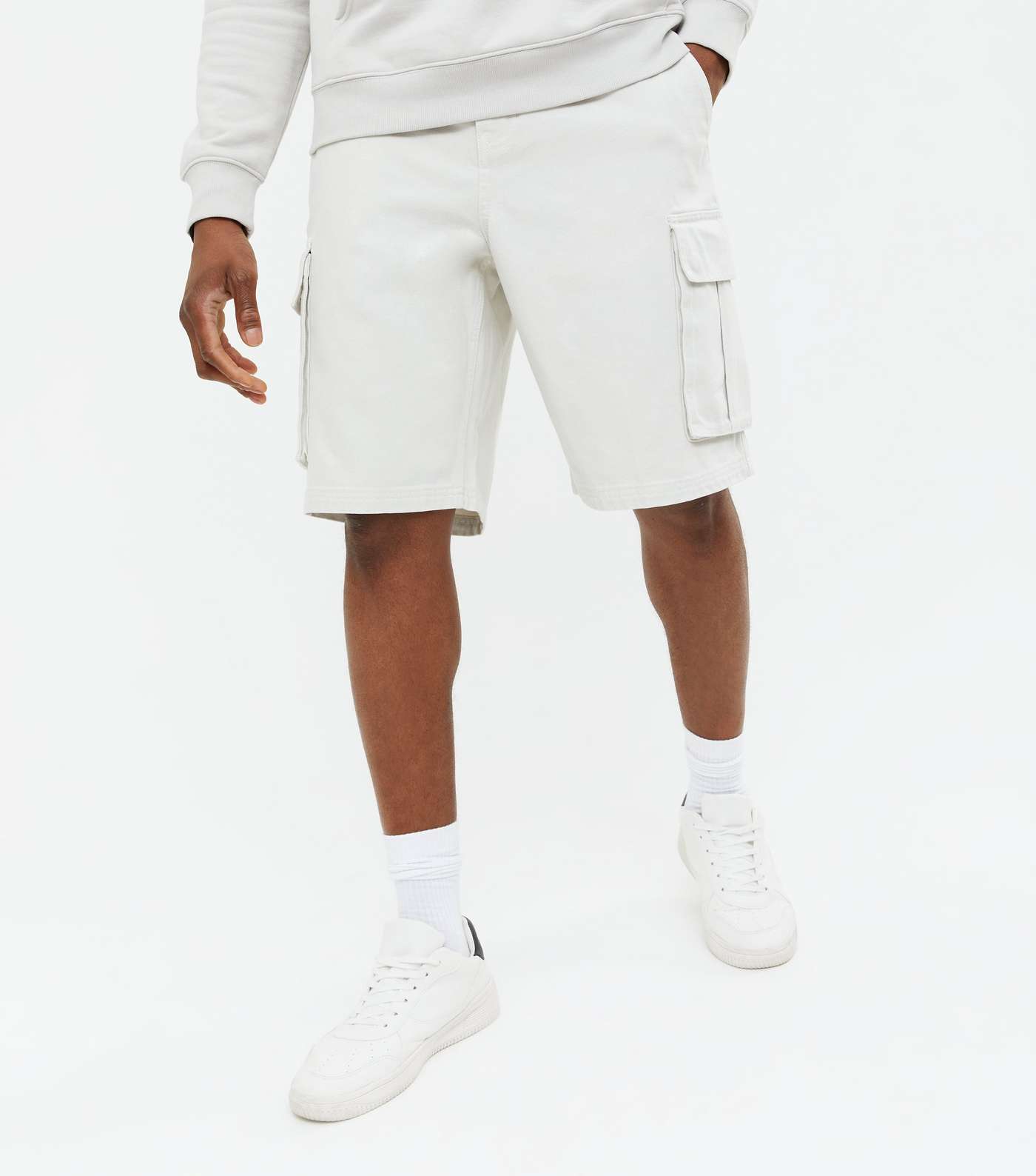 Pale Grey Twill Relaxed Fit Cargo Shorts Image 2