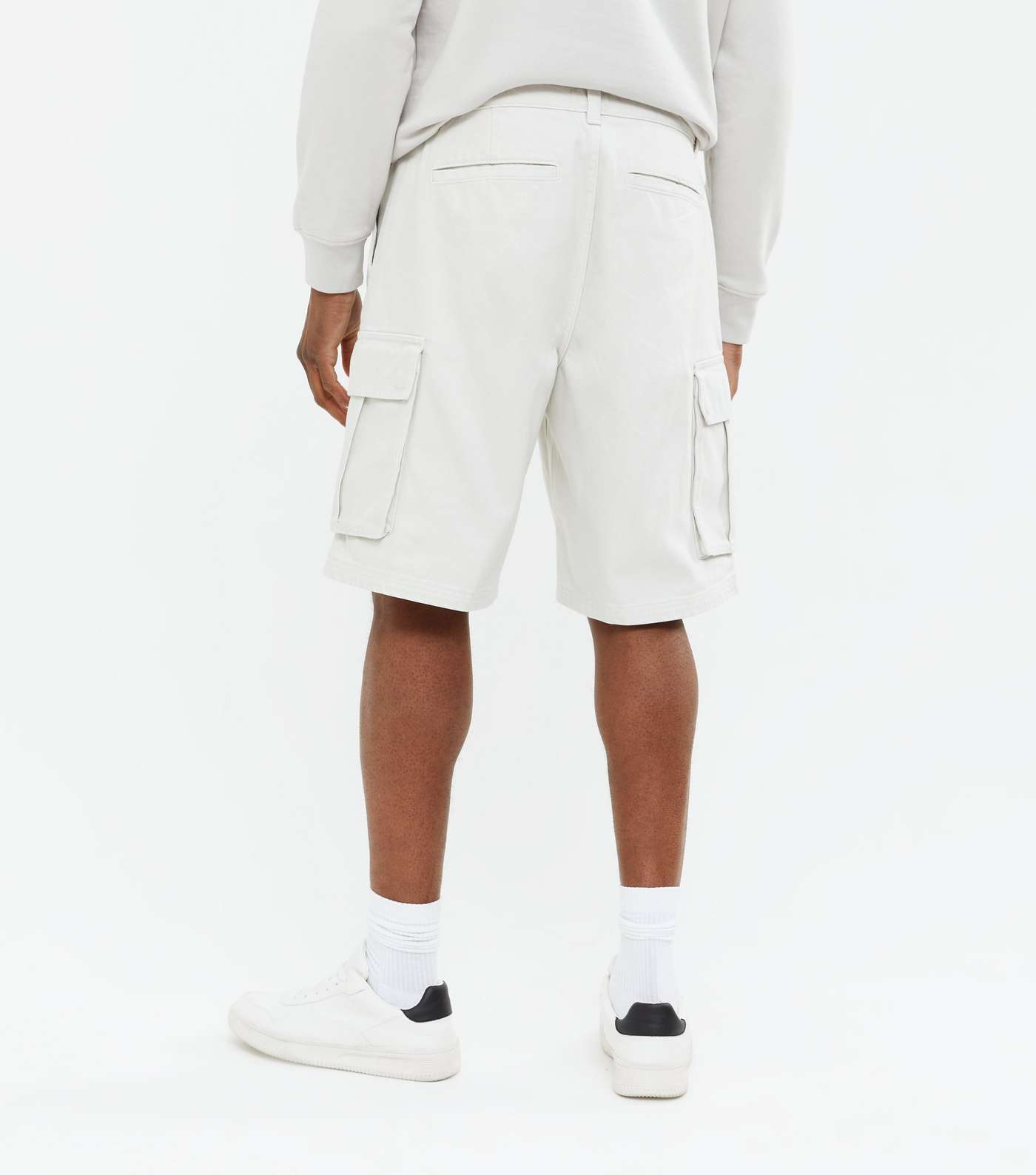 Pale Grey Twill Relaxed Fit Cargo Shorts Image 4