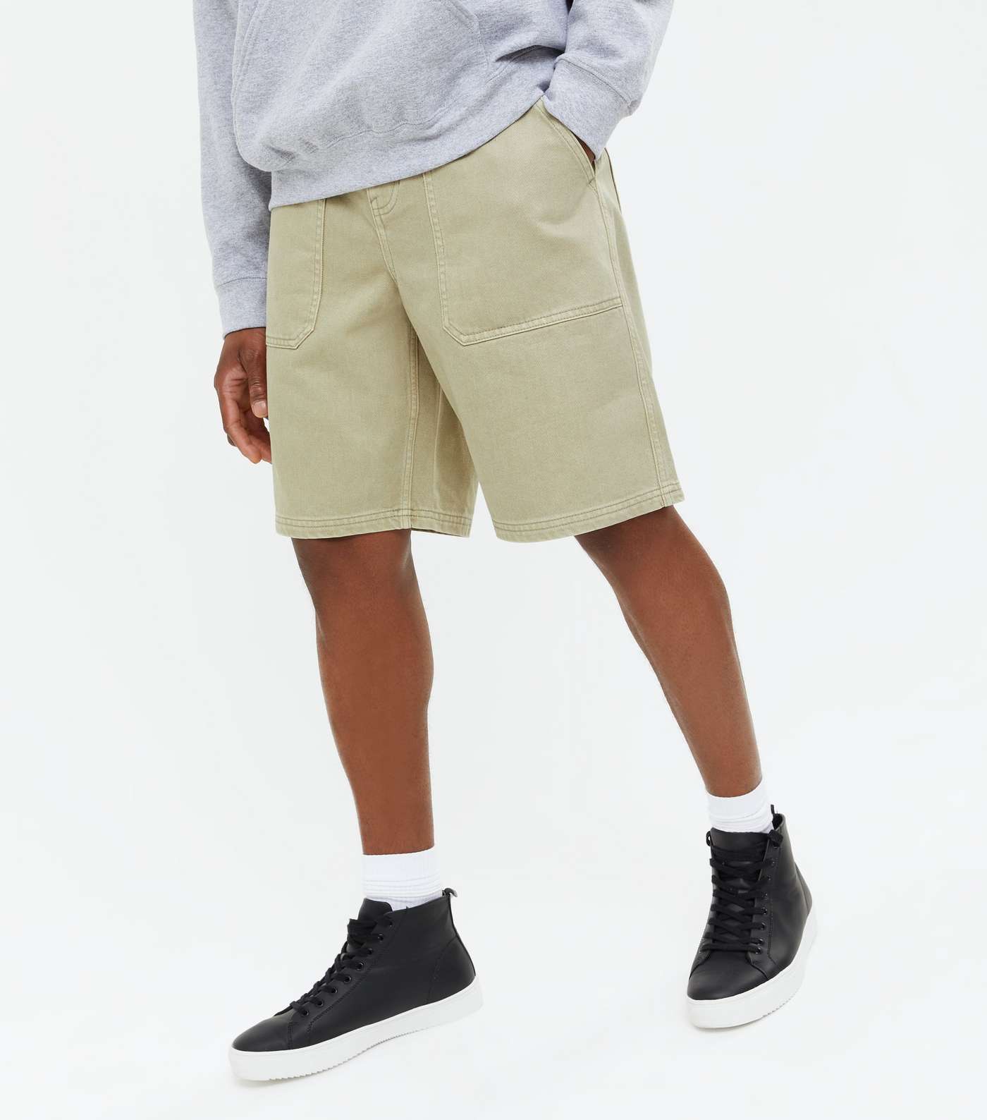 Khaki Twill Relaxed Fit Worker Shorts Image 2