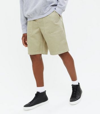 Khaki Twill Relaxed Fit Worker Shorts 