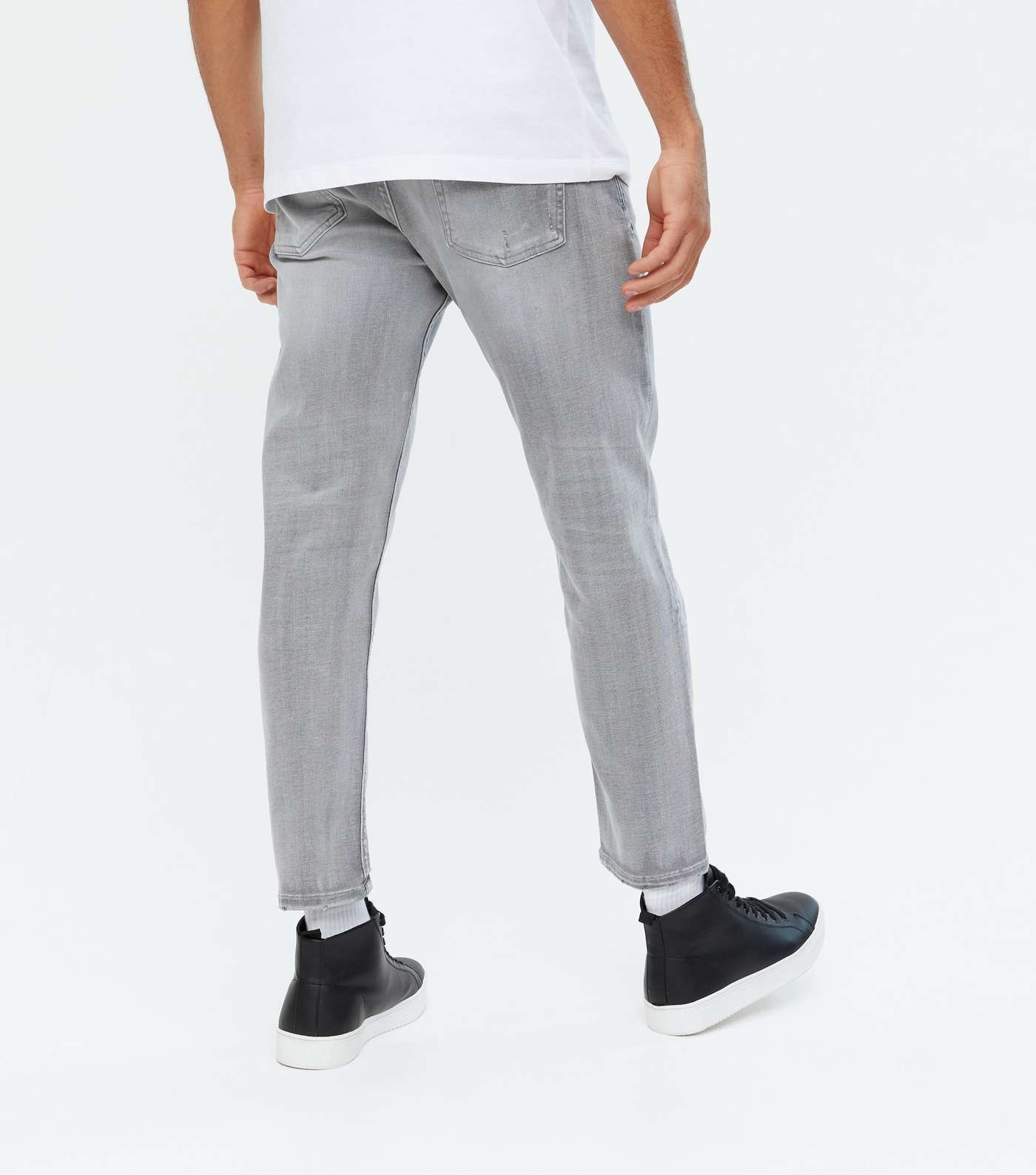 Grey Ripped Crop Slim Fit Jeans Image 4