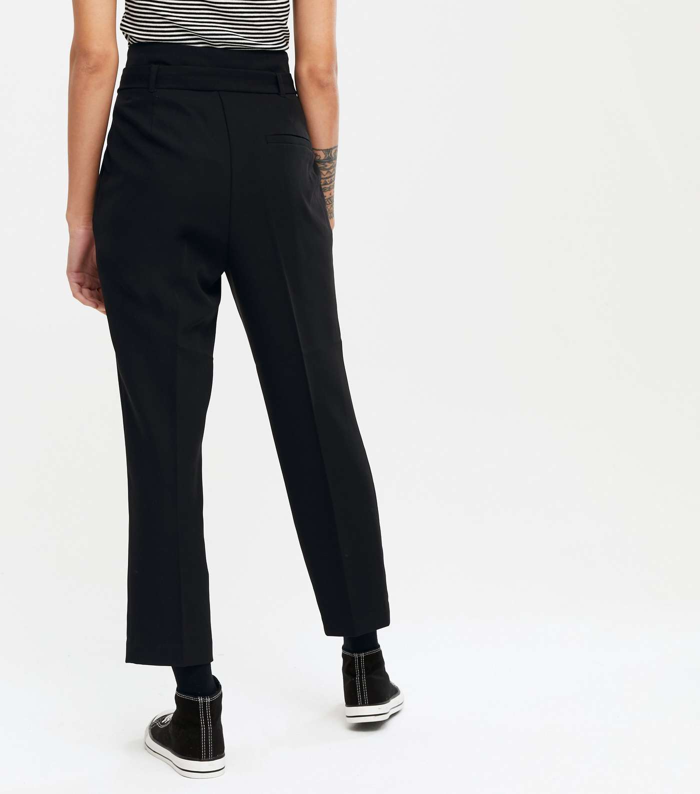 Petite Black Belted High Waist Trousers Image 3