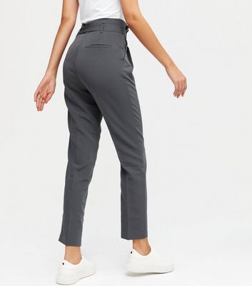 Tall Dark Grey Tie Waist Trousers | New 
