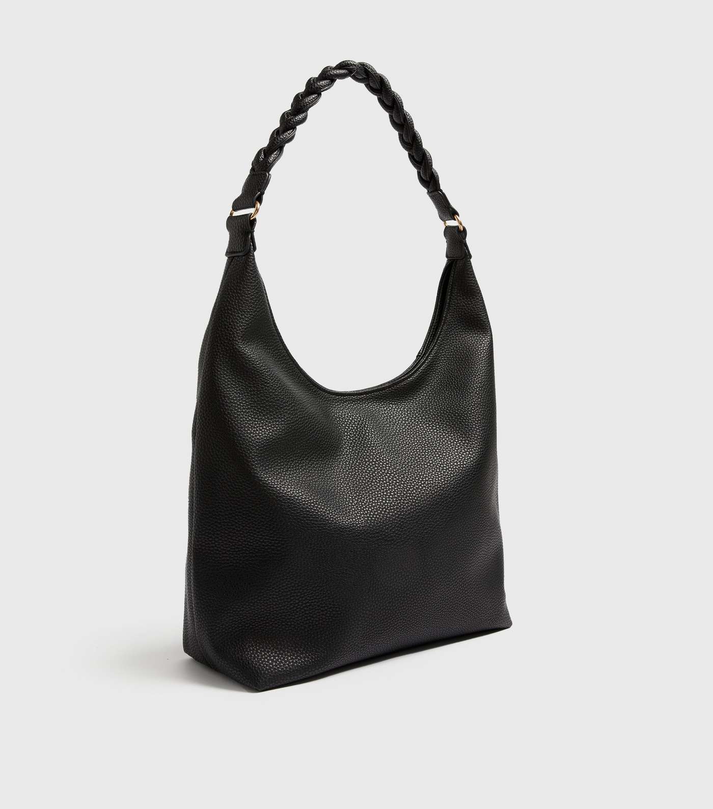 Black Leather-Look Plait Strap Scoop Tote Bag Image 3