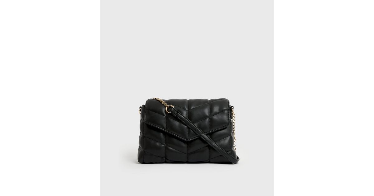 Black Quilted Foldover Cross Body Bag New Look