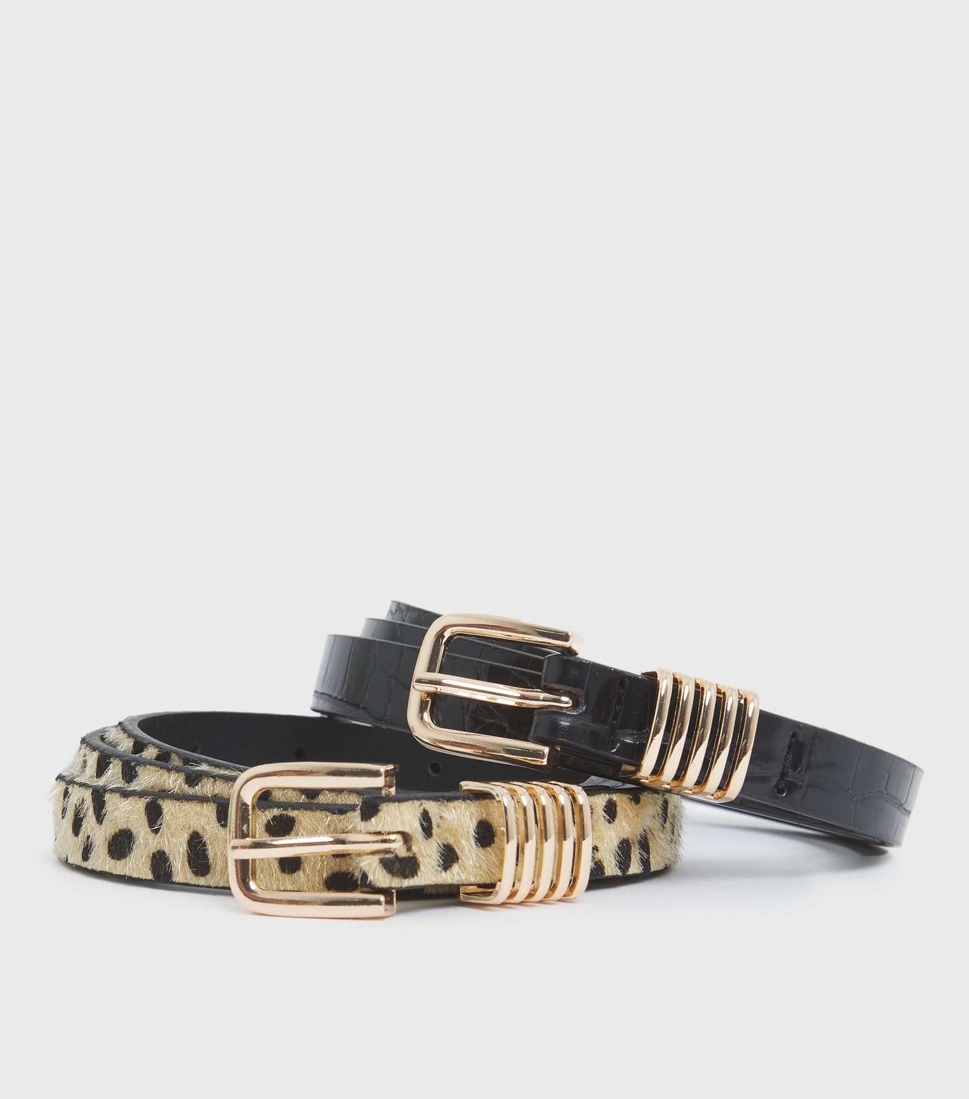 2 Pack Black and Leopard Print Skinny Keeper Belts