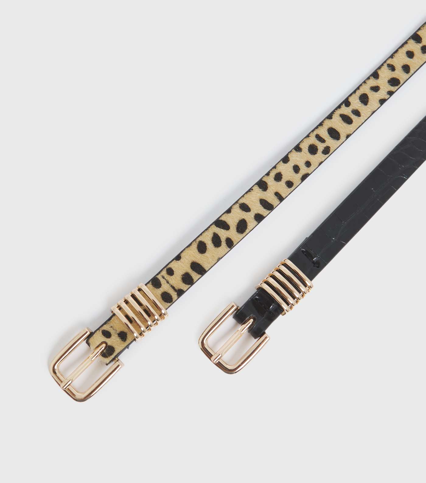 2 Pack Black and Leopard Print Skinny Keeper Belts Image 3