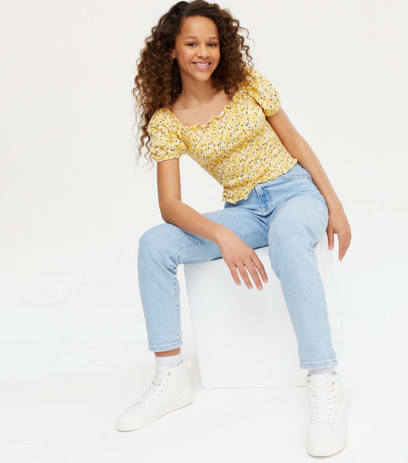 Girls Yellow Floral Square Neck Top Image 2