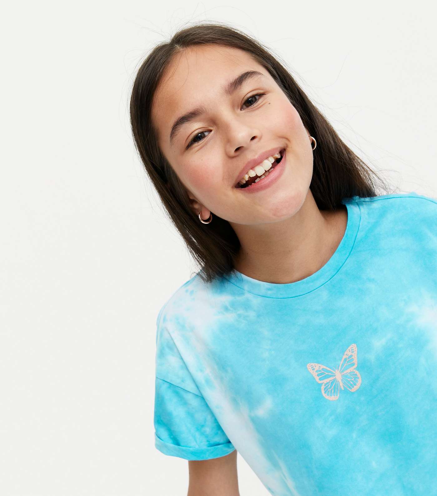 Girls Blue Tie Dye Butterfly Logo T-Shirt Image 3