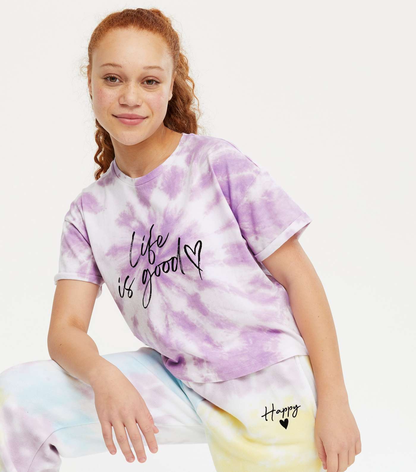 Girls Purple Tie Dye Life Is Good Logo T-Shirt