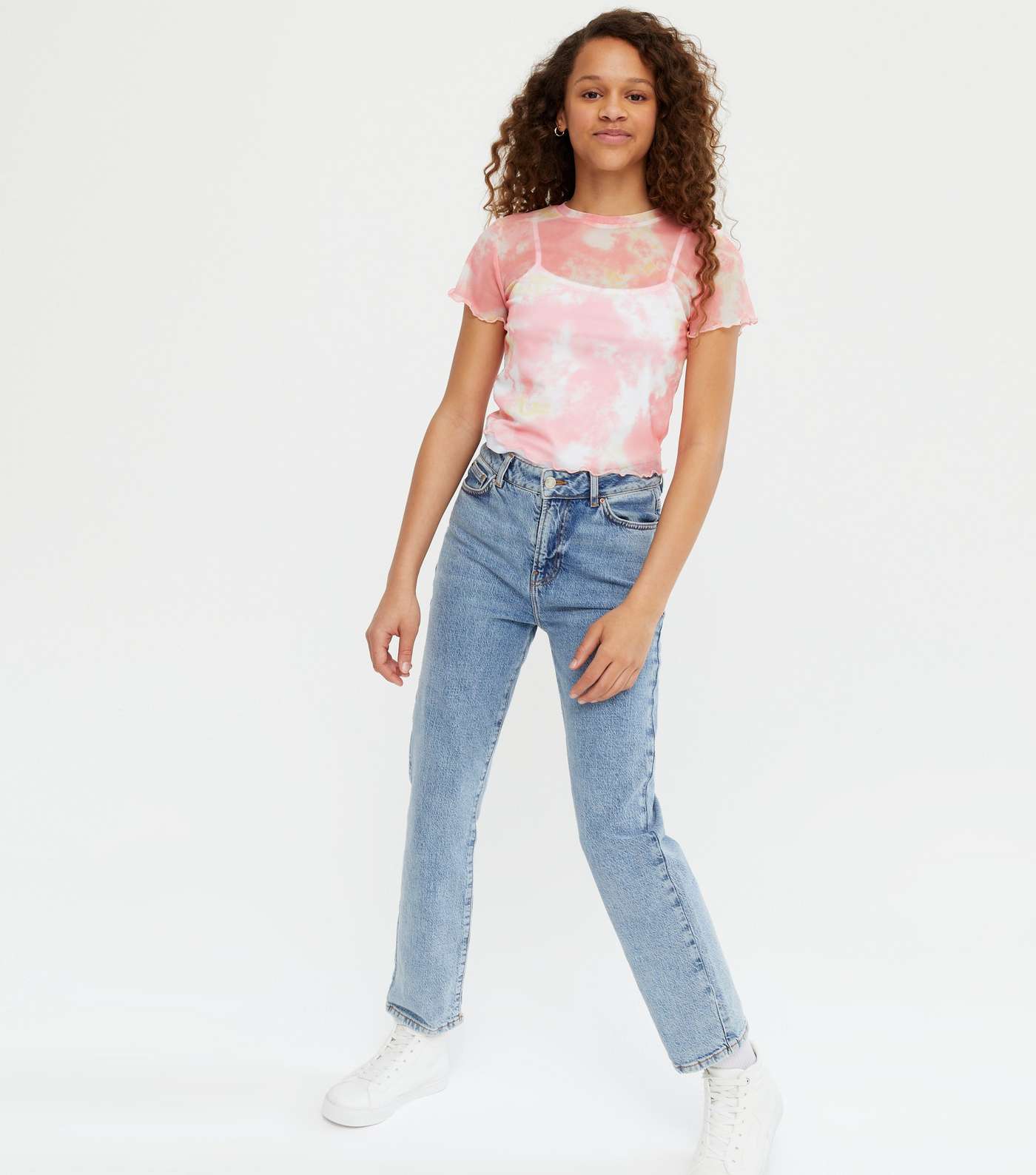 Girls Pink Tie Dye Mesh Frill T-Shirt Image 2