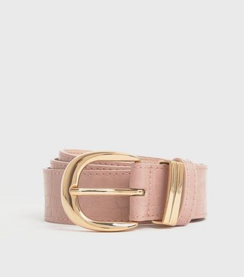 Pink Faux Croc Belt | New Look