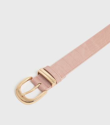 Pink Faux Croc Belt | New Look