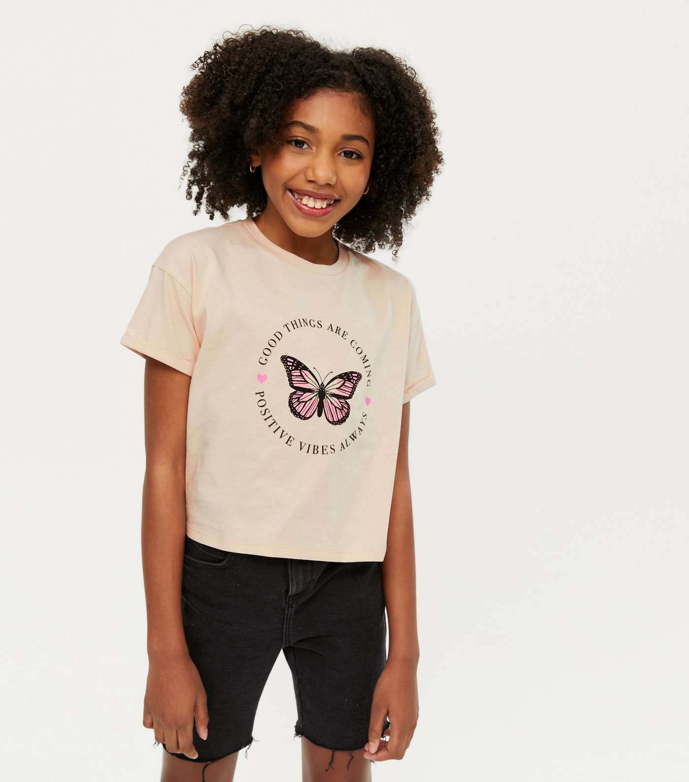 Girls Light Brown Butterfly Logo T-Shirt