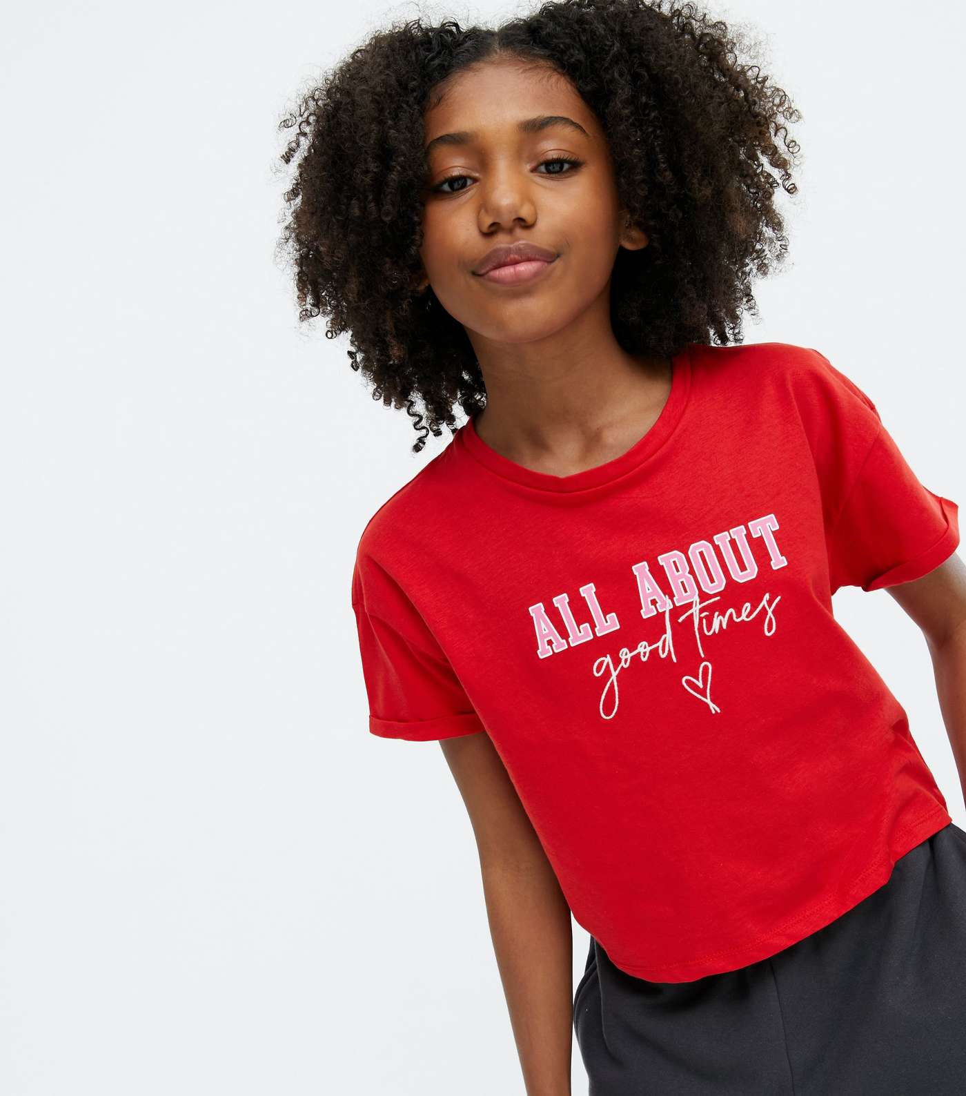Girls Red All About Good Times Logo T-Shirt Image 3