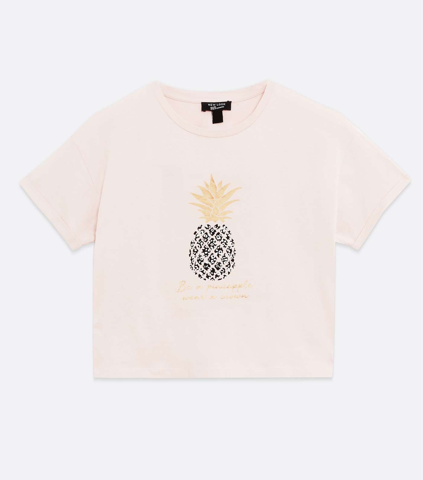 Girls Pale Pink Metallic Pineapple Logo T-Shirt Image 4