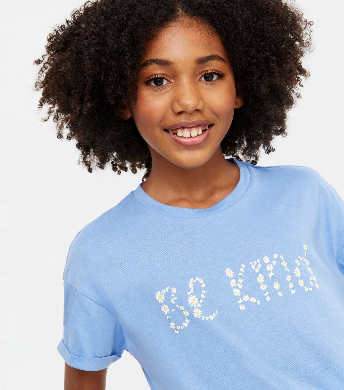 Girls Pale Blue Daisy Be Kind Logo T-Shirt Image 4