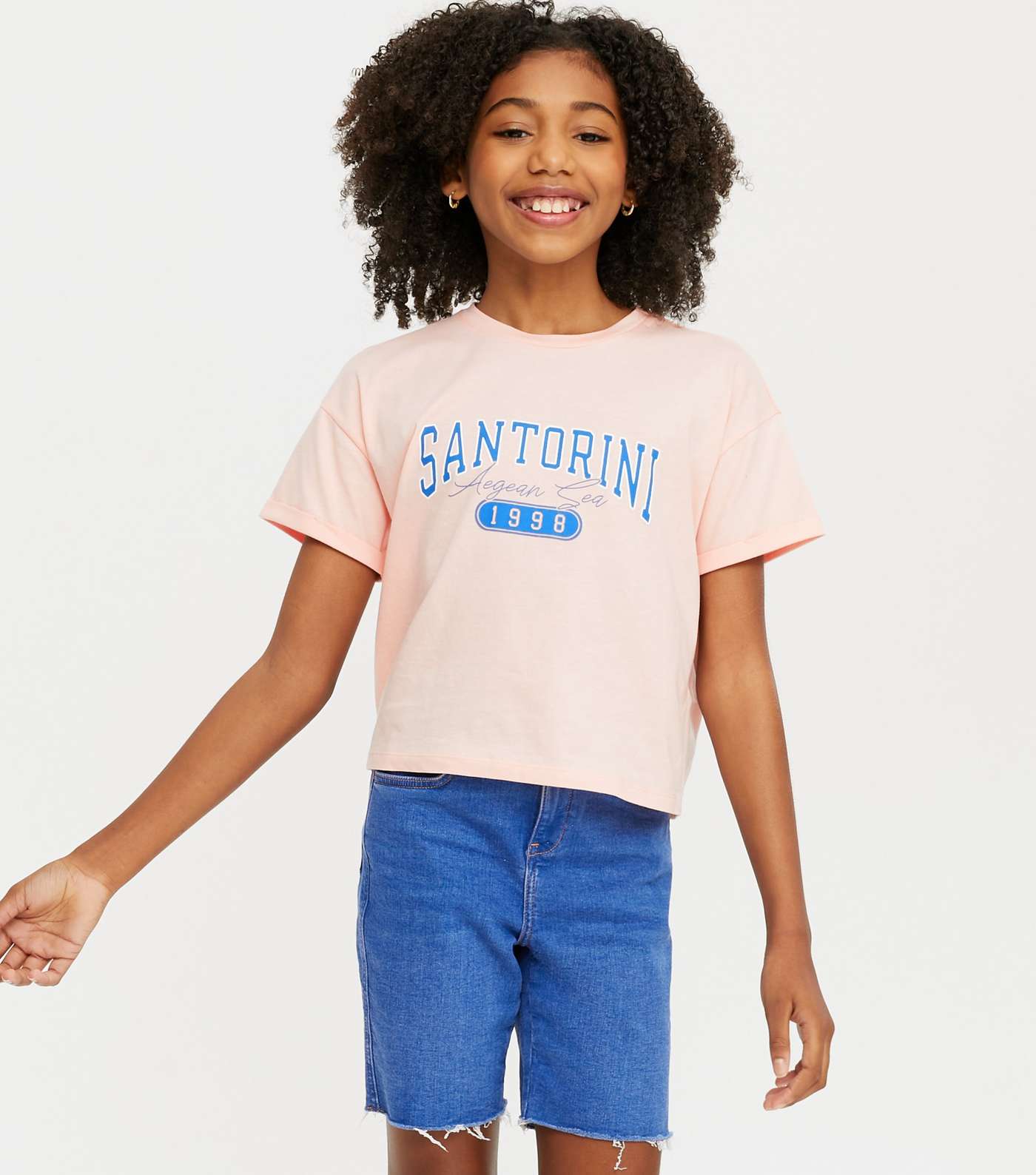 Girls Pale Pink Santorini Varsity Logo T-Shirt