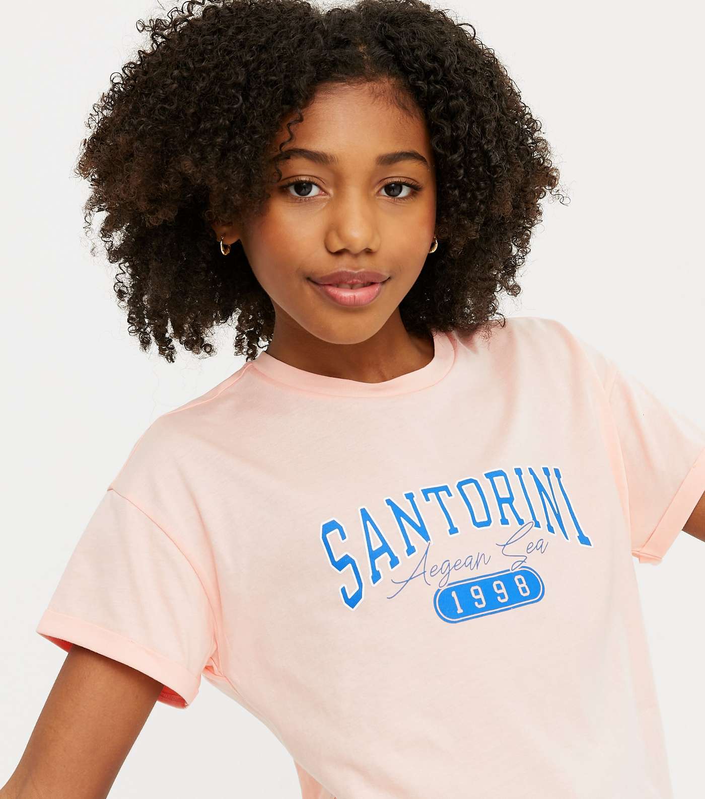 Girls Pale Pink Santorini Varsity Logo T-Shirt Image 3