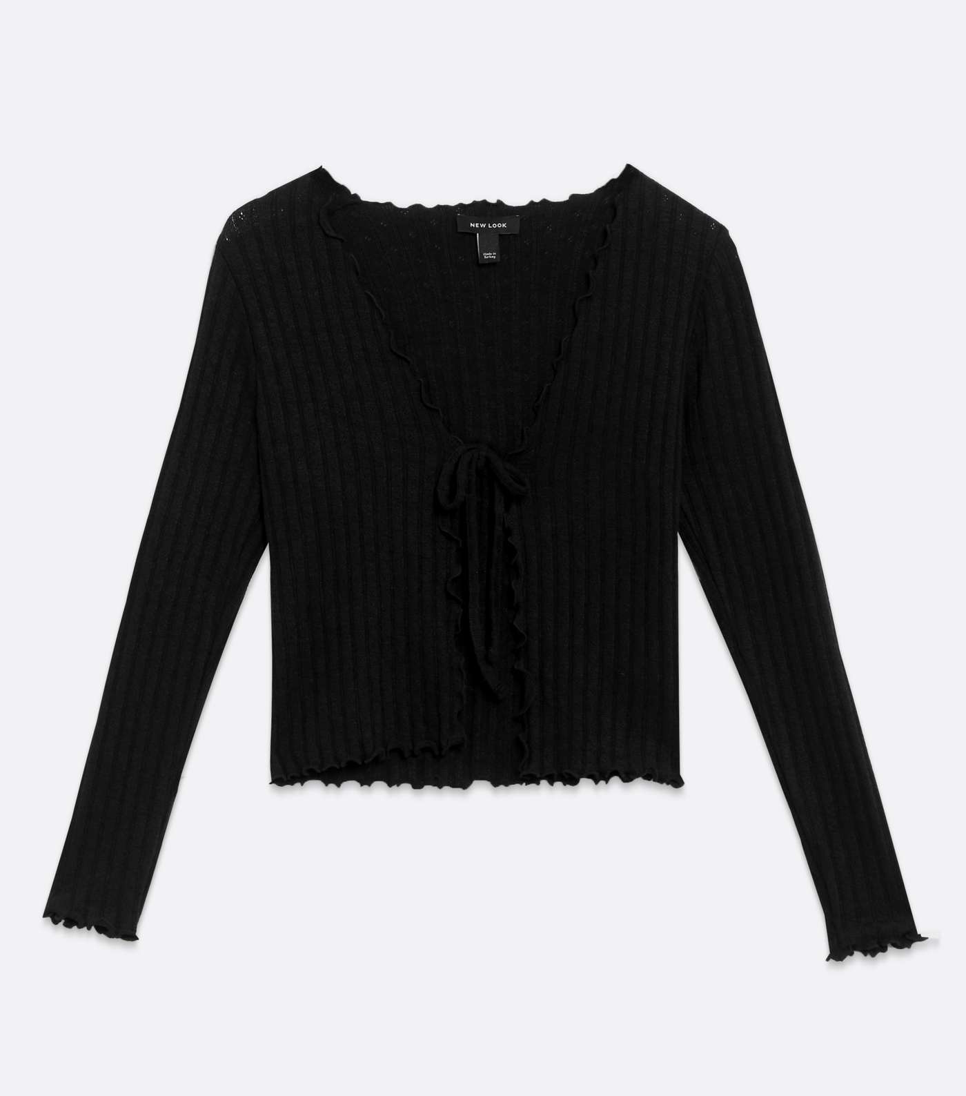 Black Ribbed Fine Knit Tie Front Cardigan Image 5