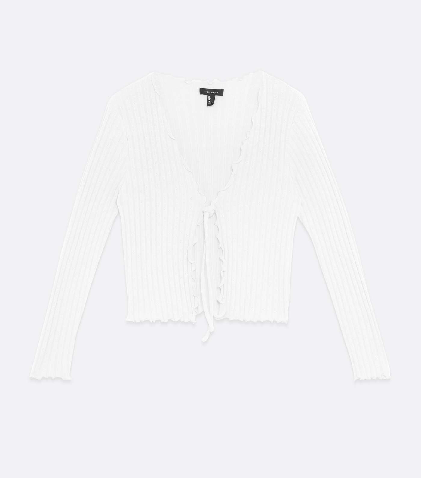 White Ribbed Fine Knit Tie Front Cardigan Image 5