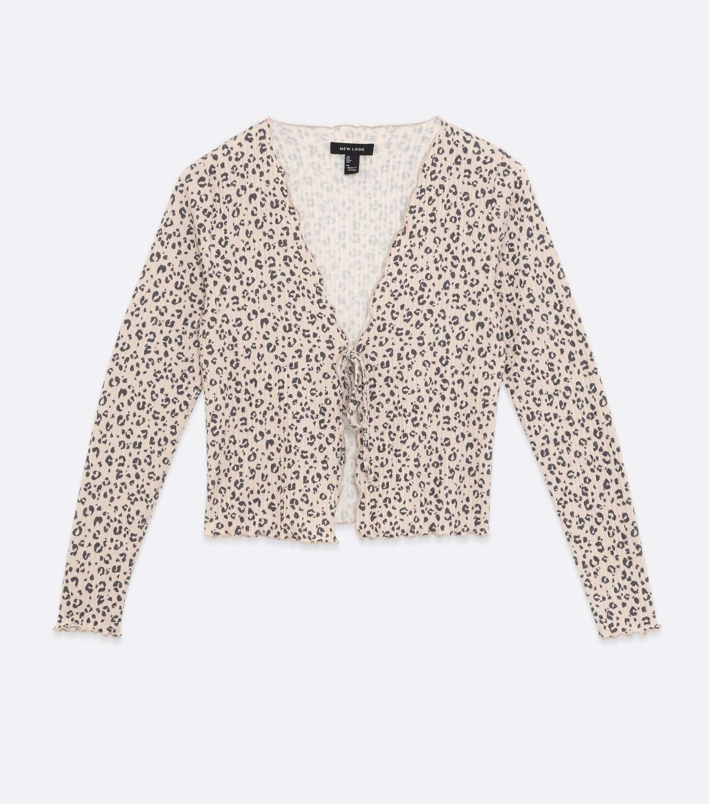 Pink Leopard Print Ribbed Knit Tie Front Cardigan Image 5