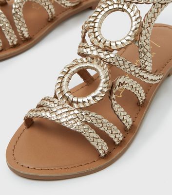 Gold flat sandals sales with rhinestones