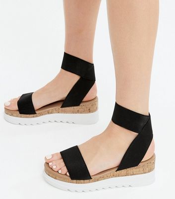 Black wedge sandals with elastic sale straps