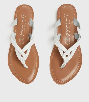 White Leather Twist Strap Flip Flops New Look