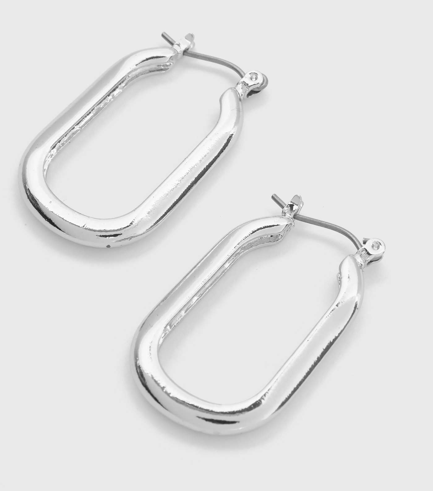 Silver Large Oval Hoop Earrings Image 3