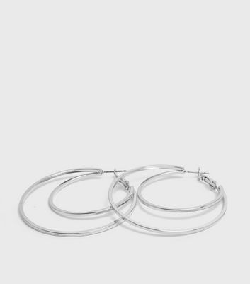 Silver double 2025 hoop earrings