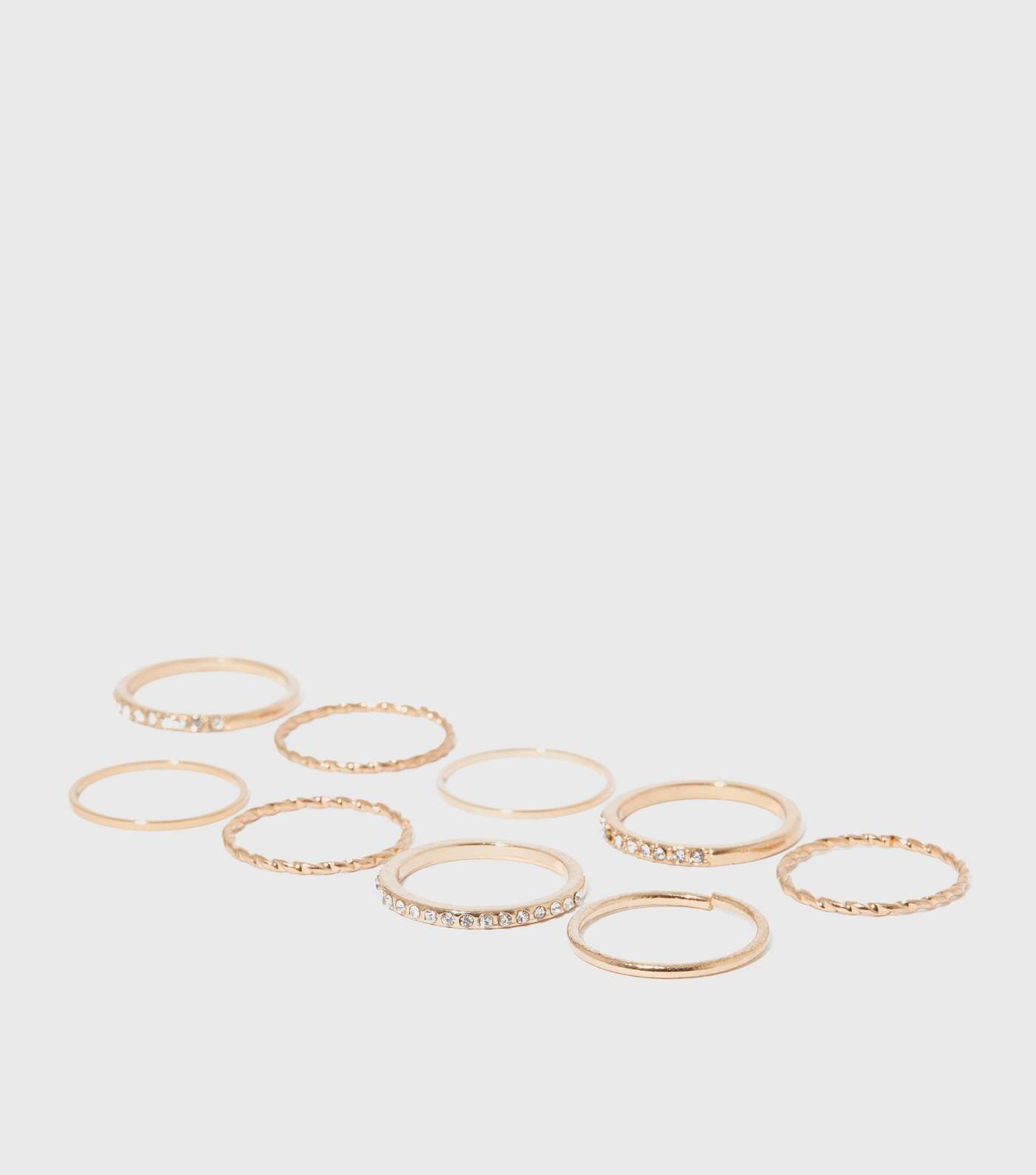 9 Pack Gold Diamanté Minimal Rings Image 2